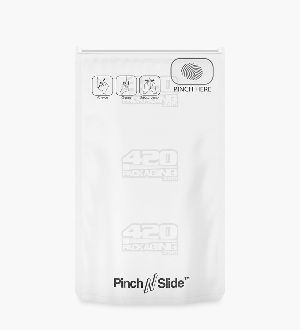 Matte-White 5" x 8.5" Mylar Pinch N Slide Child Resistant Exit Bags (14 grams) 250/Box