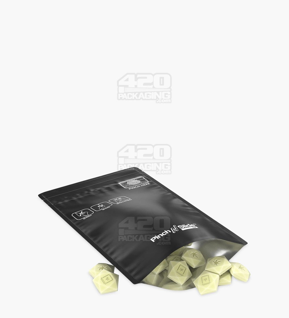 Matte-Black 4" x 7.4" Mylar Pinch N Slide 3.0 Child Resistant & Tamper Evident Bottom Loading Bags (7 grams) 250/Box - 4