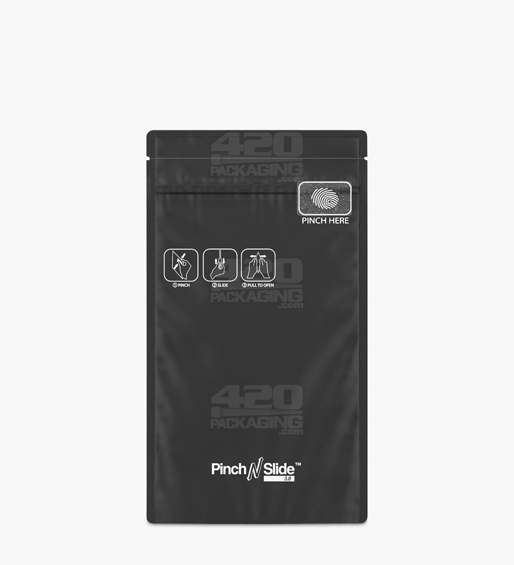 Matte-Black 4" x 7.4" Mylar Pinch N Slide 3.0 Child Resistant & Tamper Evident Bottom Loading Bags (7 grams) 250/Box