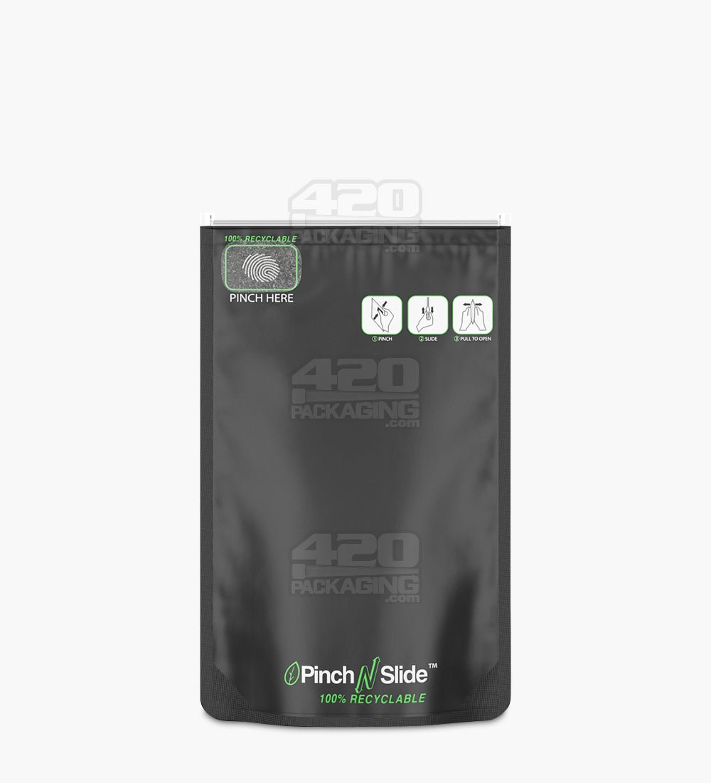 Matte-Black 4" x 6.5" Mylar Child Resistant Pinch N Slide Recyclable Bags (7 grams) 250/Box - 2