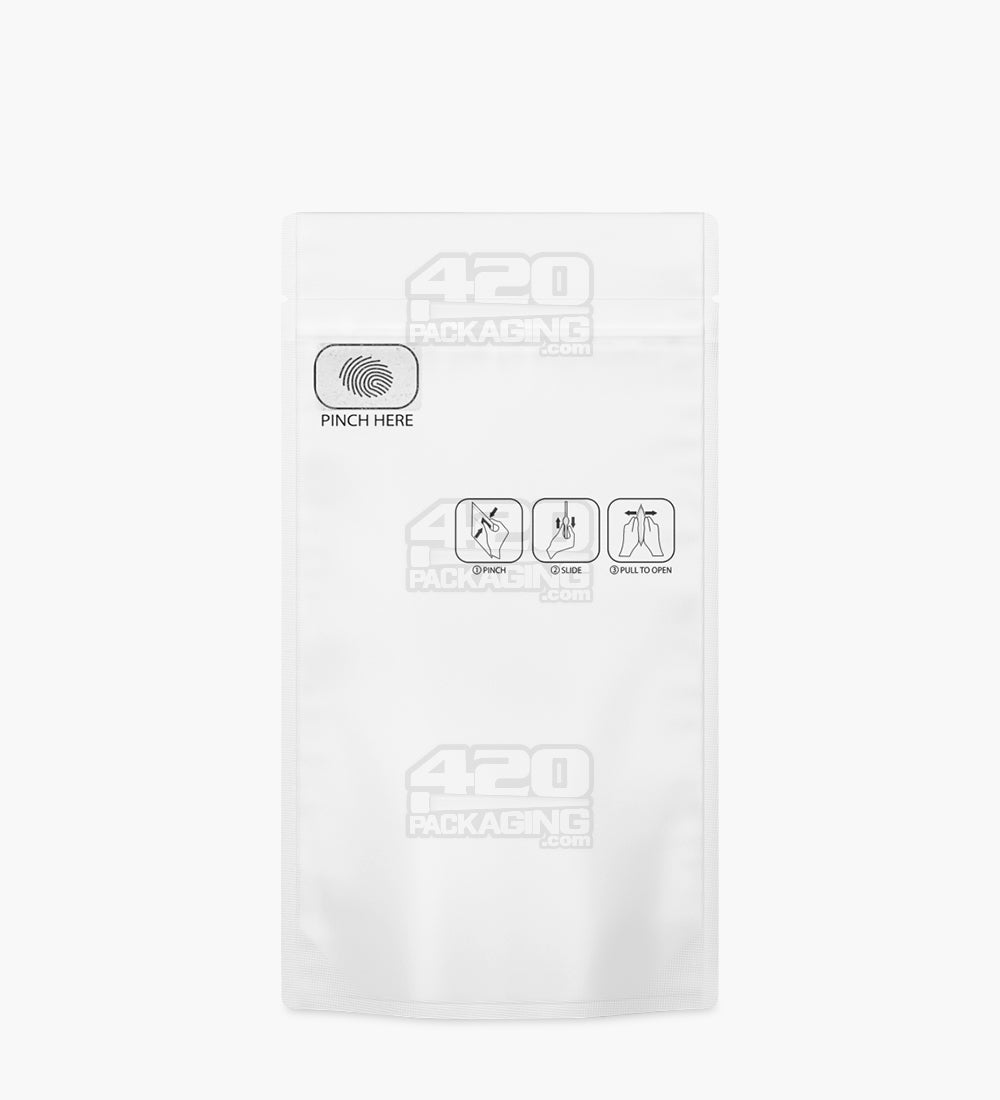 Matte-White 4" x 7.4" Mylar Pinch N Slide 3.0 Child Resistant & Tamper Evident Bags (7 grams) 250/Box