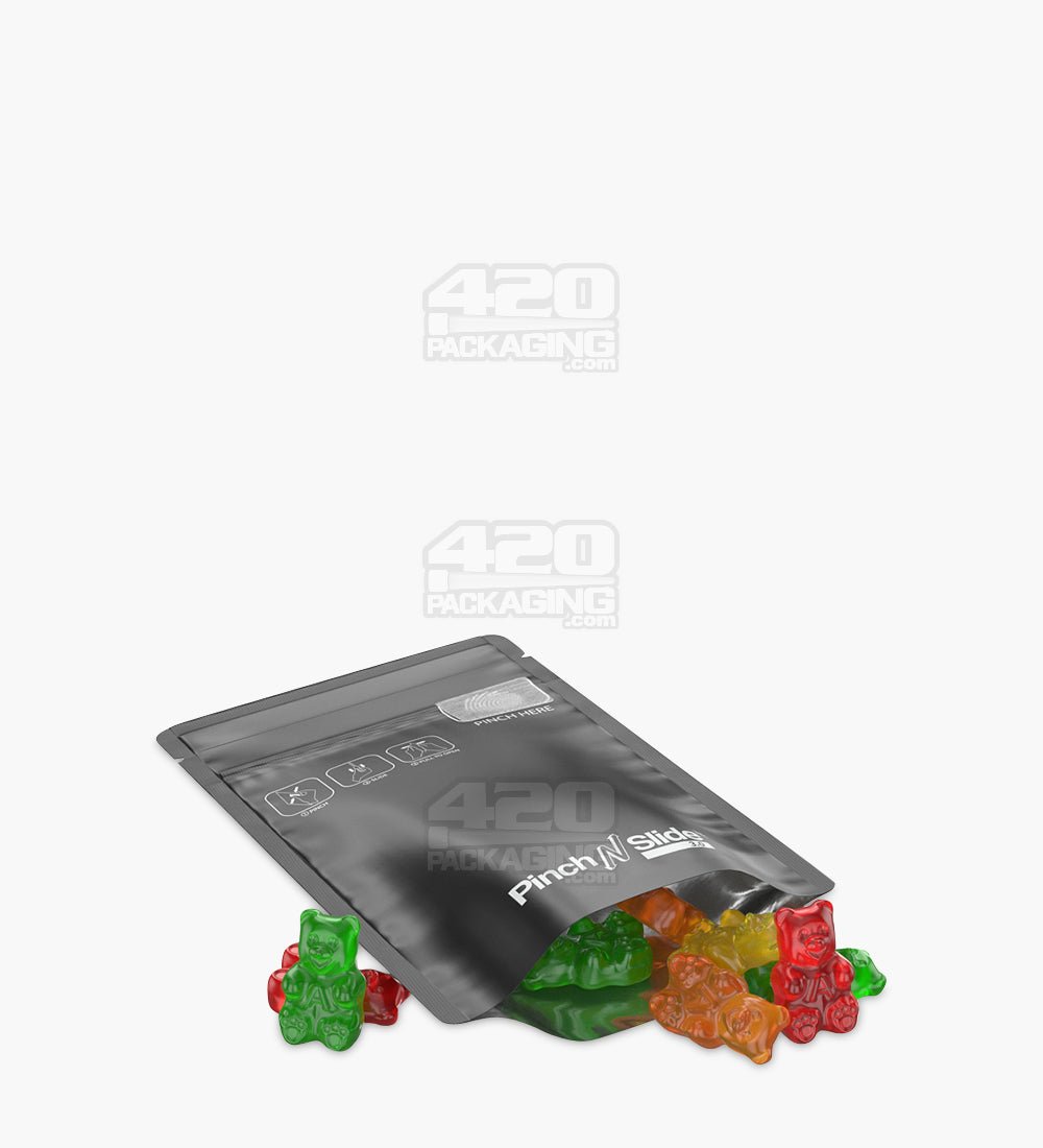 Matte-Black 3.5" x 5" Mylar Pinch N Slide 3.0 Child Resistant & Tamper Evident Bottom Loading Bags (3.5 grams) 250/Box - 5
