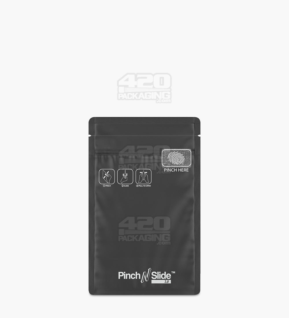 Matte-Black 3.5" x 5" Mylar Pinch N Slide 3.0 Child Resistant & Tamper Evident Bottom Loading Bags (3.5 grams) 250/Box