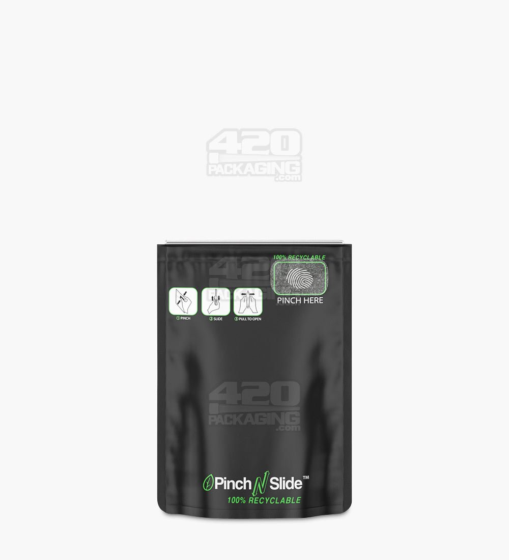 Matte-Black 3.5" x 5" Recyclable Mylar Pinch N Slide Child Resistant Bags (3.5 grams) 250/Box - 1