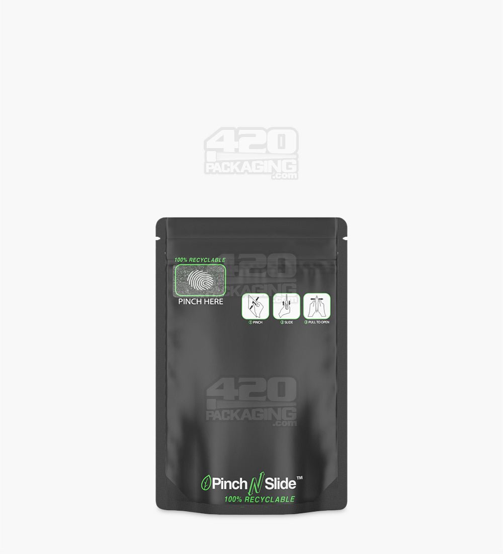 Matte-Black 3" x 5.7" Mylar Child Resistant Tamper Evident Pinch N Slide Recyclable Bags (3.5 grams) 250/Box - 2