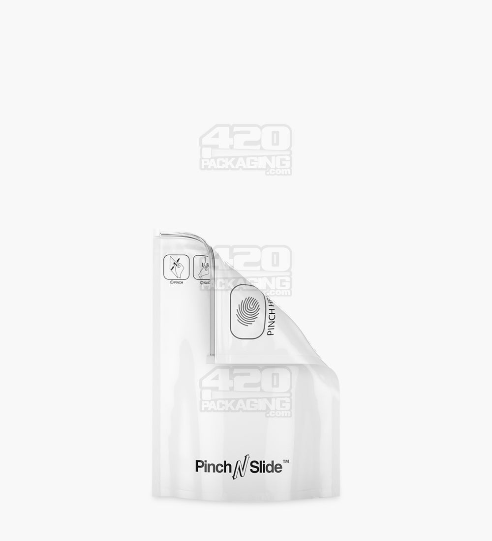 Glossy-White 3.5" x 3.7" Mylar Pinch N Slide ASTM Child Resistant Bags (3.5 grams) 250/Box