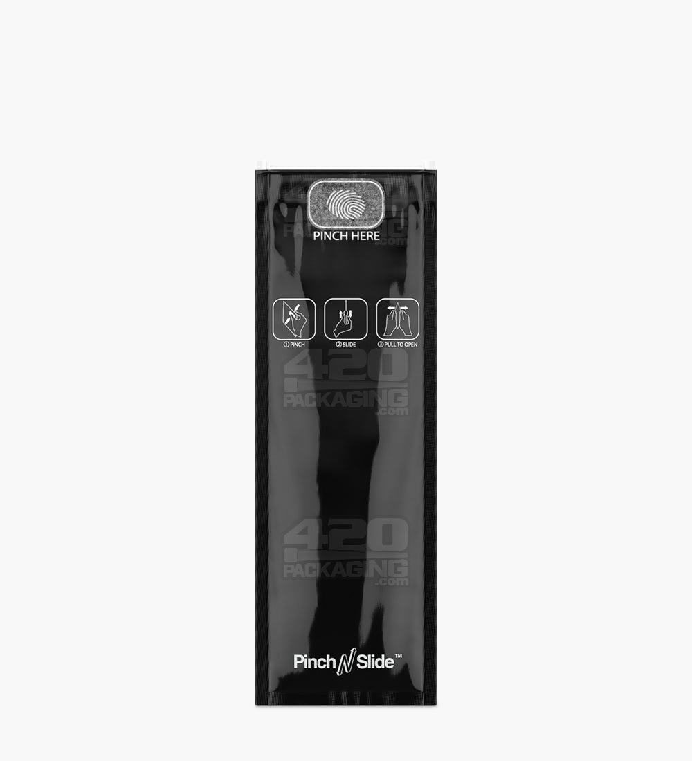 Child Resistant | Pinch N Slide ASTM Glossy Black Mylar Bags | 2.4in x 7.2in - 2.5g - 250 Count