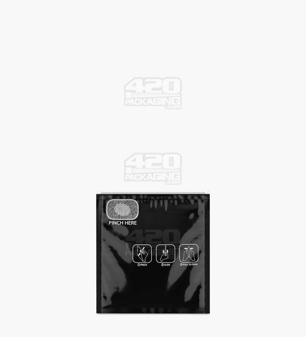 Child Resistant | Pinch N Slide ASTM Glossy Black Mylar Bags | 3.4in x 3.7in - 1g - 250 Count