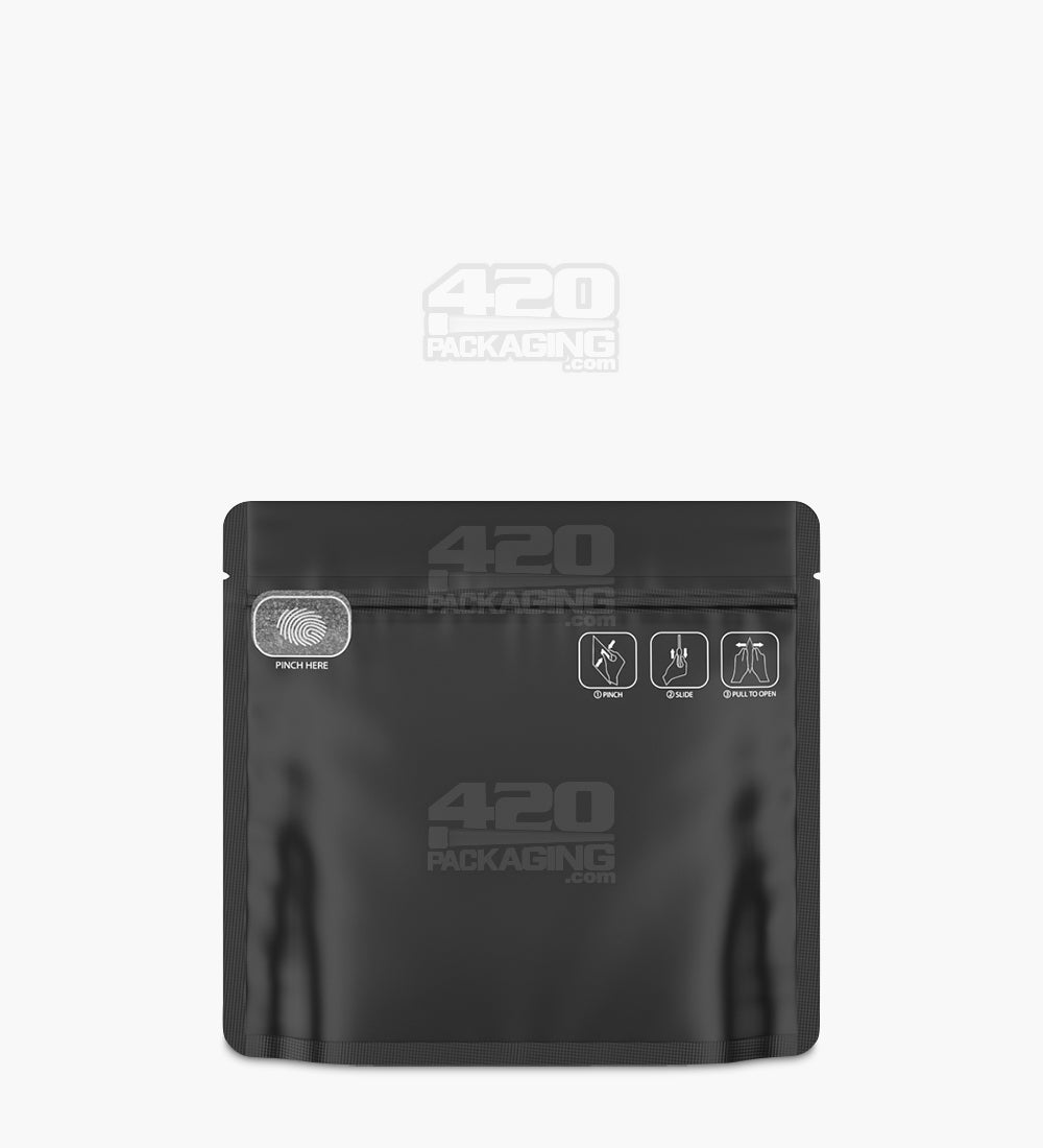Matte-Black 8" x 6.7" Mylar Pinch N Slide 3.0 Child Resistant & Tamper Evident Exit Bags (28 grams) 250/Box