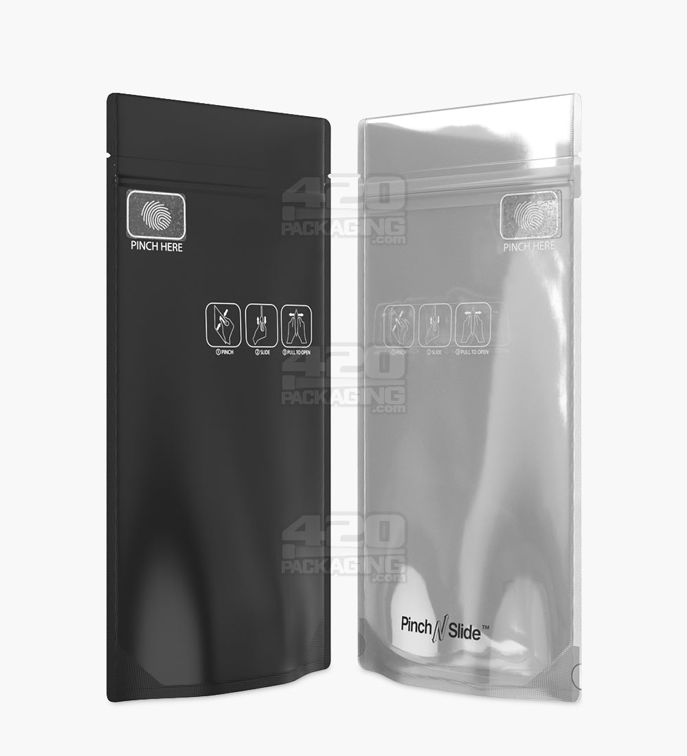 Matte-Black 4" x 7.4" Mylar Child Resistant Tamper Evident Pinch N Slide Vista Mylar Bags (7 grams) 250/Box