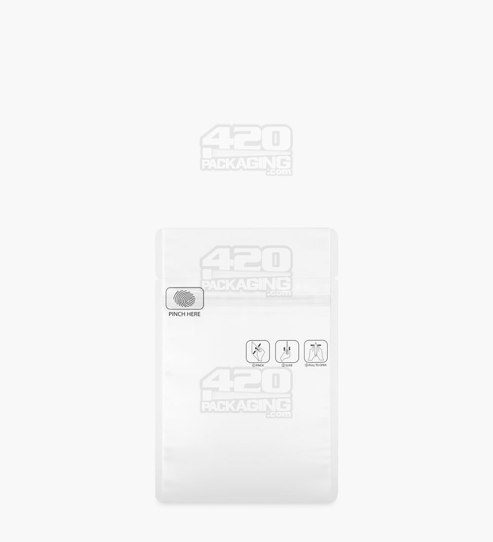 Matte-White 3.4" x 4.4" Mylar Child Resistant Tamper Evident Pinch N Slide Vista Mylar Bags (1 gram) 250/Box