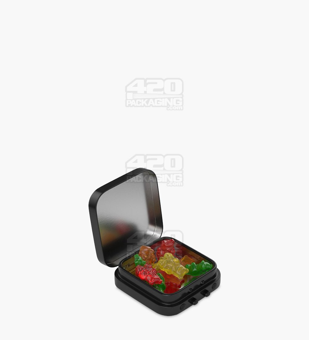Child Resistant & Sustainable Hinged-Lid Micro Pack Black Tin Container 100/Box - 2