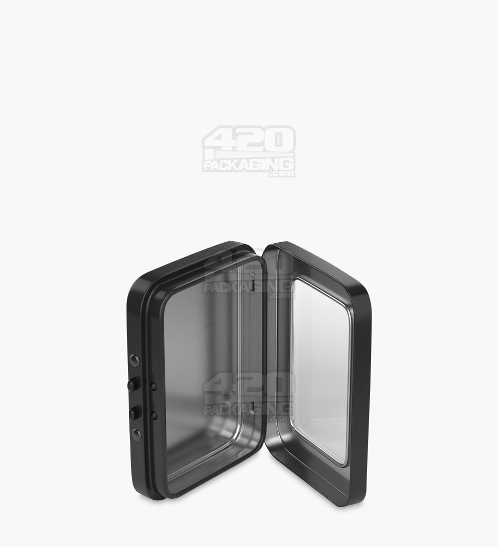 Child Resistant & Sustainable Hinged-Lid Mini Size Vista Black Tin Box w/ See-Through Window 100/Box - 8