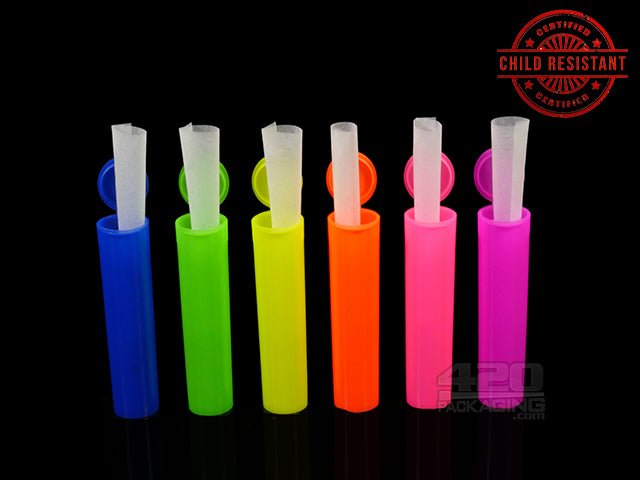 Squeezetops® 84mm Fluorescent Mix Child Resistant J-Tubes (073100-CR) 1000/Box - 4