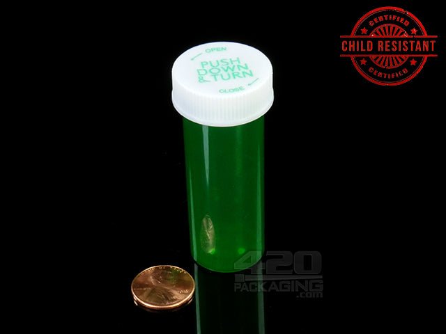 PNT-06 Push & Turn Child Resistant Pharmacy Vials (6 Dram) 600/Box GRN (Opaque Green) - 2
