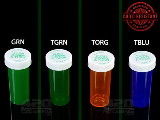 PNT-08 Push & Turn Child Resistant Pharmacy Vials (8 Dram) 410/Box TBLU (Transparent Blue) - 4