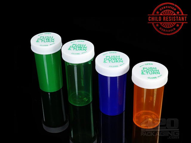 PNT-13 Push & Turn Child Resistant Pharmacy Vials (13 Dram) 320/Box TBLU (Transparent Blue) - 1