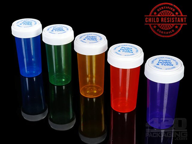 RC-40 Child Resistant Reversible Lid Containers Transparent Mix With White Caps (10 Gram) 150/Box - 1