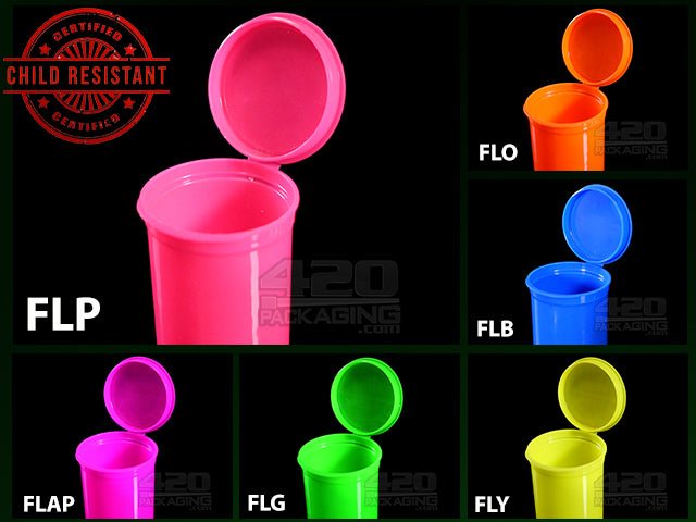 Squeezetops® PST19 Fluorescent Mix Child Resistant Containers 900/Box - 4