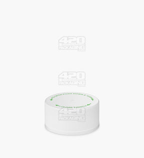 28mm Ribbed Push & Turn Child Resistant Plastic Caps With Text & Foam Liner - Semi Gloss White - 504/Box - 3