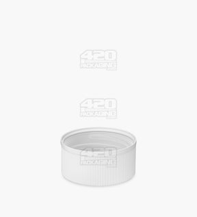 28mm Ribbed Push & Turn Child Resistant Plastic Caps With Text & Foam Liner - Semi Gloss White - 504/Box - 4