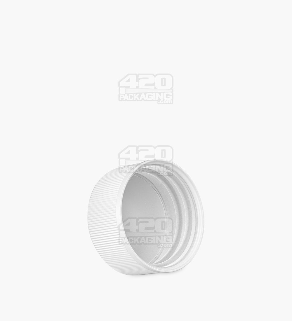 28mm Ribbed Push & Turn Child Resistant Plastic Caps With Text & Foam Liner - Semi Gloss White - 504/Box - 2
