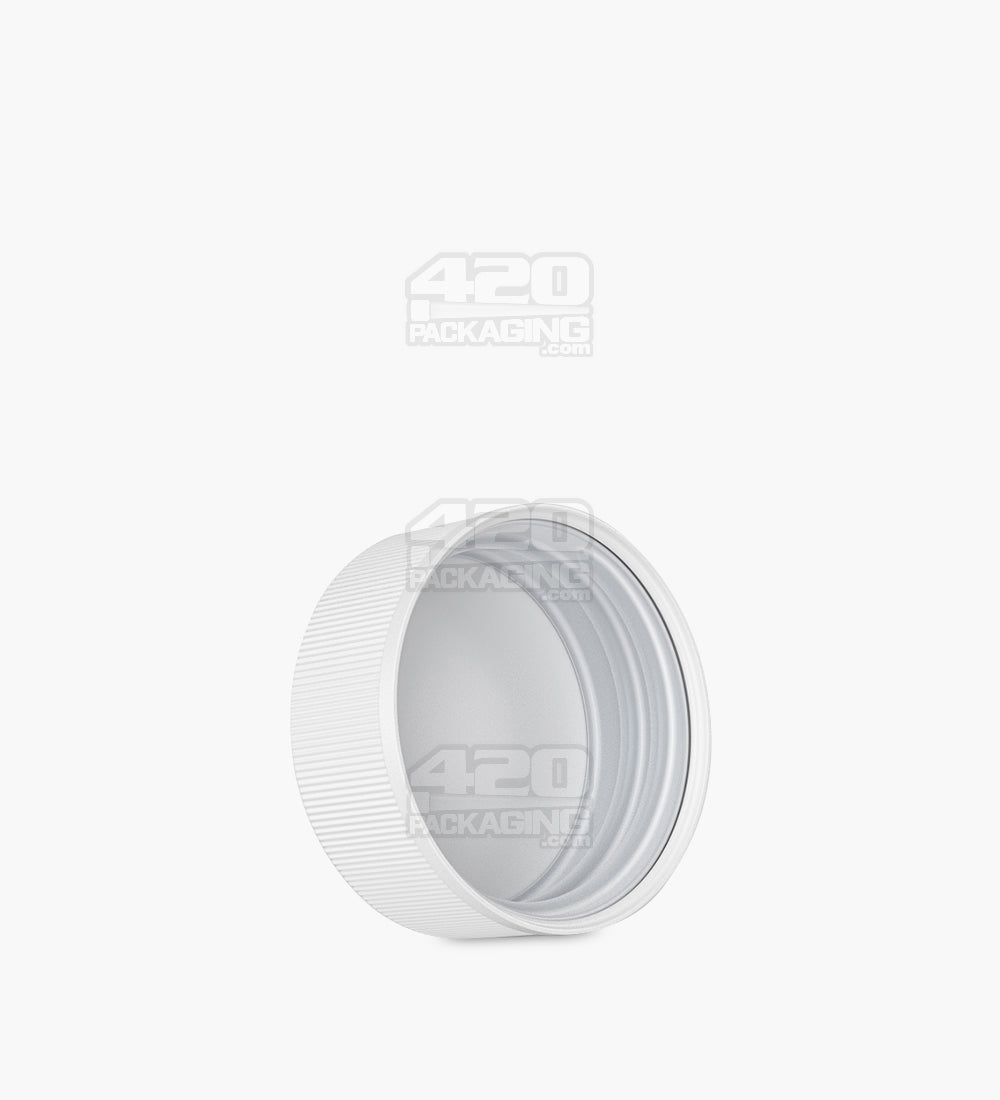 38mm Ribbed Push and Turn Flat Child Resistant Plastic Caps With Text & Foam Liner - Semi Glossy White - 3200/Box - 2