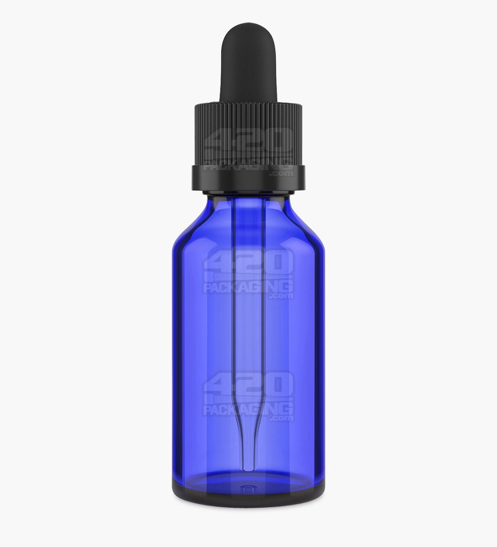 30mL Blus Glass Child Resistant Bottles With Black Ribbed Dropper Cap 120/Box - 2