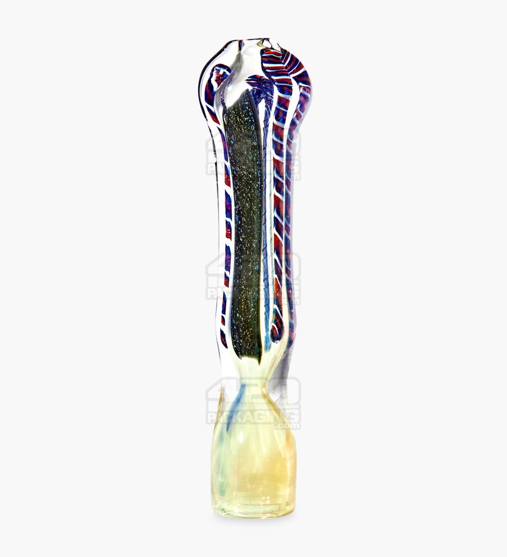 Dichro & Gold Fumed Chillum Hand Pipe w/ Ribboning | 3in Long - Glass - Assorted - 1