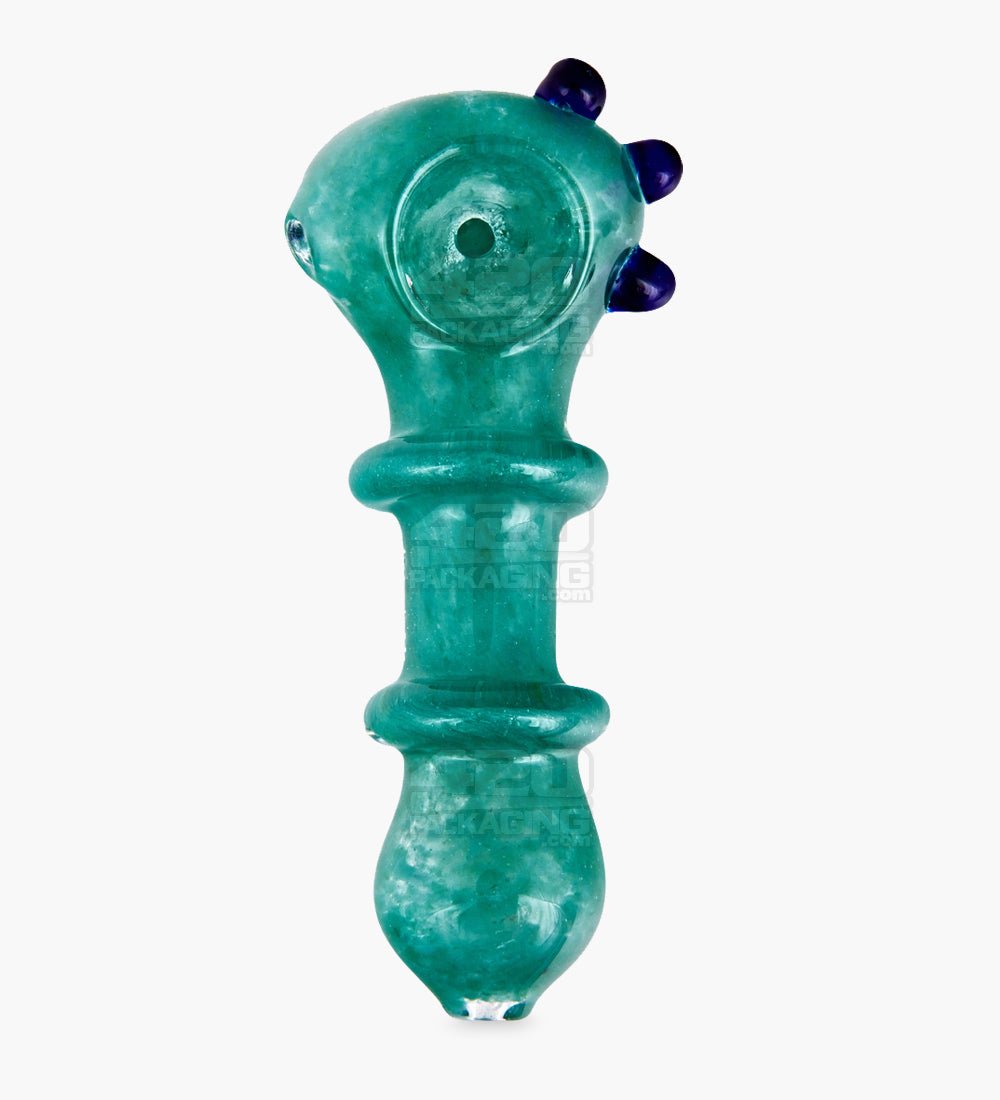 Frit Ringed Spoon Hand Pipe w/ Triple Knockers | 4.5in Long - Glass - Assorted - 2