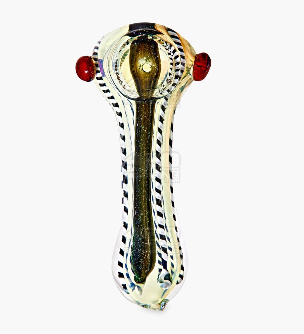 Dichro & Gold Fumed Spoon Hand Pipe w/ Ribboning & Knocker | 3.5in Long - Glass - Assorted - 2