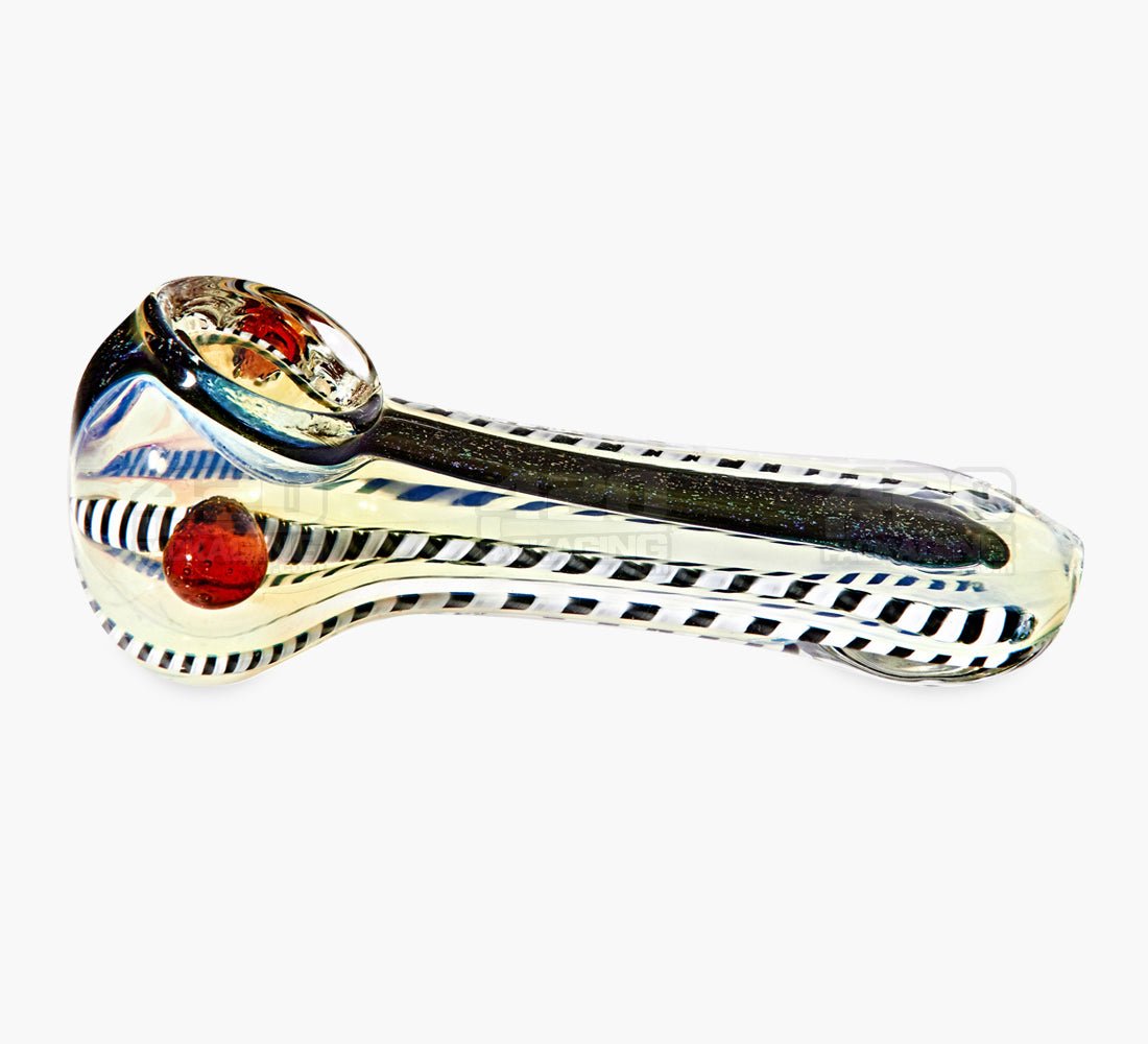 Dichro & Gold Fumed Spoon Hand Pipe w/ Ribboning & Knocker | 3.5in Long - Glass - Assorted - 5