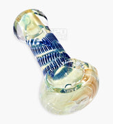 Double Blown Raked & Gold Fumed Spoon Hand Pipe w/ Ribboning | 3in Long - Glass - Assorted - 1