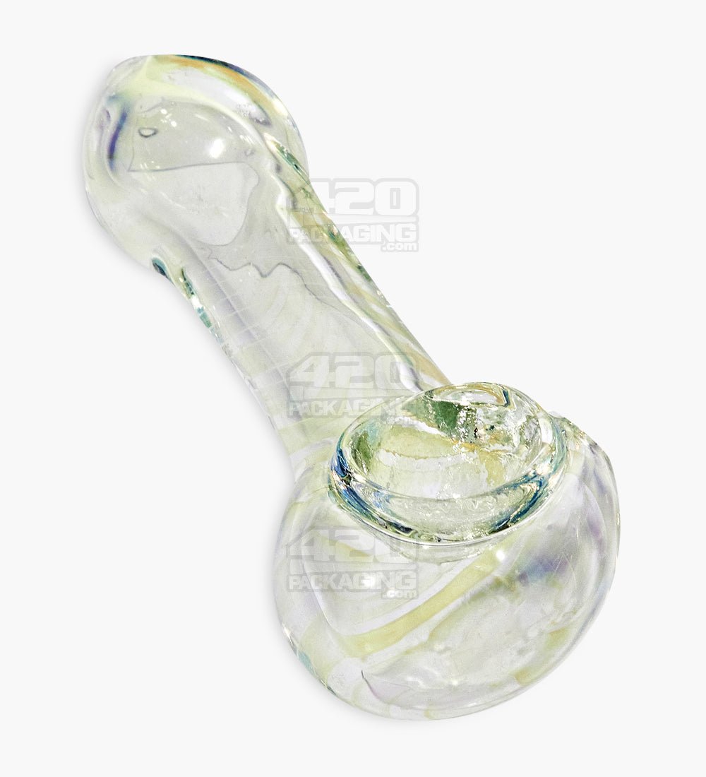 Double Blown Raked & Gold Fumed Spoon Hand Pipe w/ Ribboning | 3in Long - Glass - Assorted - 5