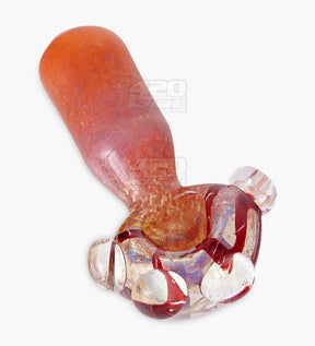 Double Blown Ribboned & Frit Bottleneck Spoon Hand Pipe w/ Triple Knockers | 4.5in Long - Thick Glass - Assorted - 12