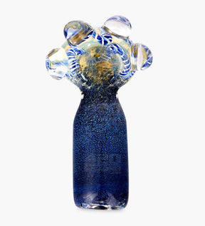 Double Blown Ribboned & Frit Bottleneck Spoon Hand Pipe w/ Triple Knockers | 4.5in Long - Thick Glass - Assorted - 2