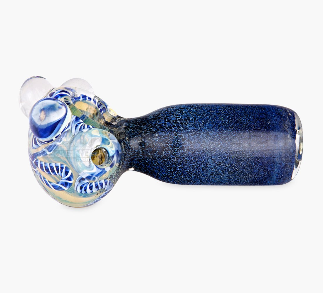 Double Blown Ribboned & Frit Bottleneck Spoon Hand Pipe w/ Triple Knockers | 4.5in Long - Thick Glass - Assorted - 6