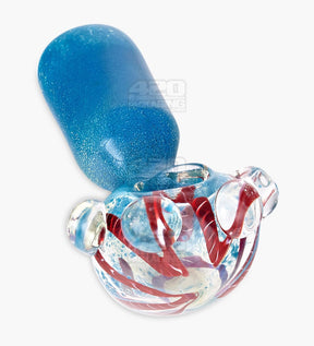 Double Blown Ribboned & Frit Bottleneck Spoon Hand Pipe w/ Triple Knockers | 4.5in Long - Thick Glass - Assorted - 8