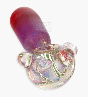 Double Blown Ribboned & Frit Bottleneck Spoon Hand Pipe w/ Triple Knockers | 4.5in Long - Thick Glass - Assorted - 9