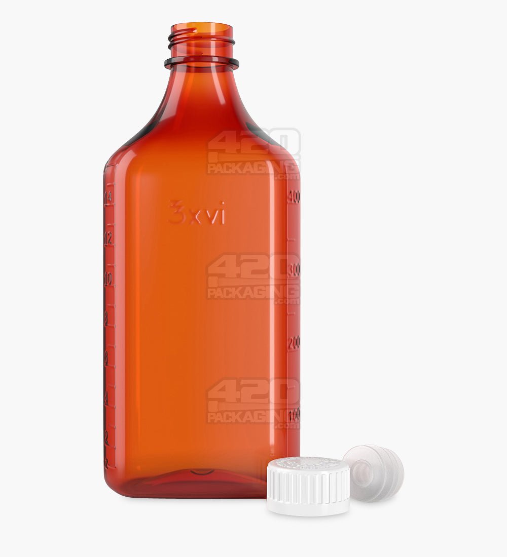 179mm Push & Turn Amber Child Resistant Plastic Syrup Bottles 40/Box - 2