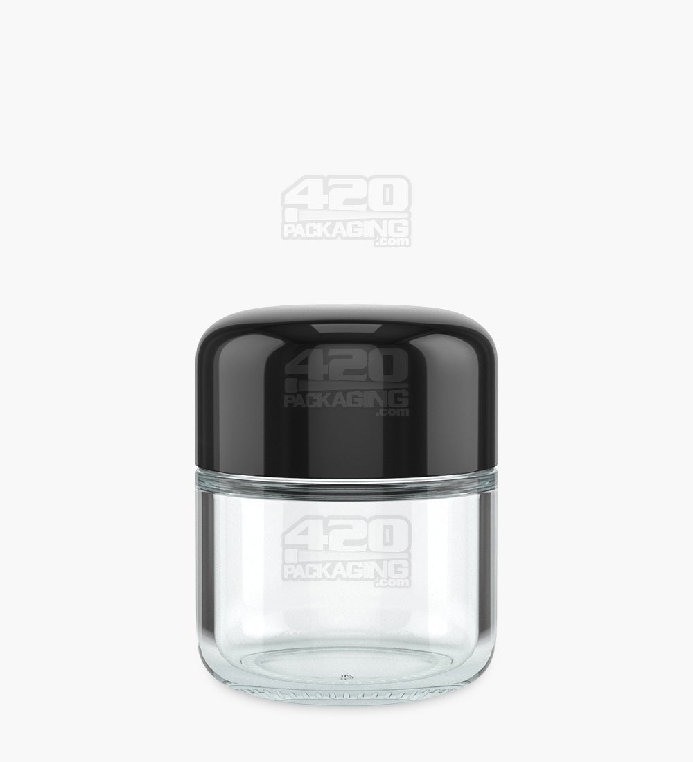 Child Resistant Rounded 2oz Base Clear Glass Jars With Black Lid 200/Box - 1