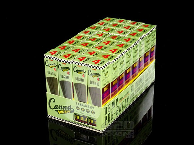 109mm Canna Wraps Original Hemp Pre Rolled Cones 32 Pack Display Case (4 Pre Rolls/Pack) - 1