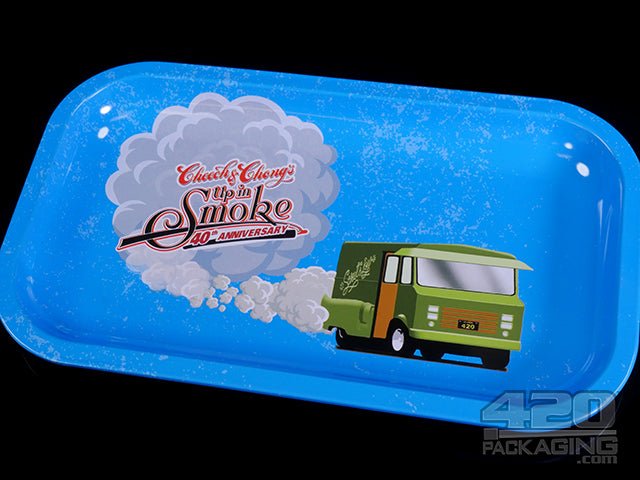Cheech & Chong Blue 40th Anniversary Medium Metal Rolling Tray 1/Box - 2