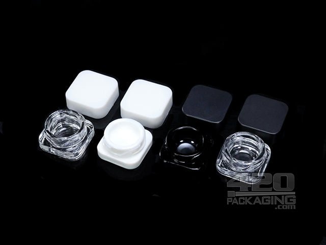 5ml Square Glass Jars With Child Resistant Screw Top Lid 250/Box Clear Jar/Black Lid - 5