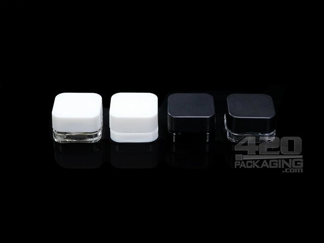 5ml Square Glass Jars With Child Resistant Screw Top Lid 250/Box Clear Jar/Black Lid - 2