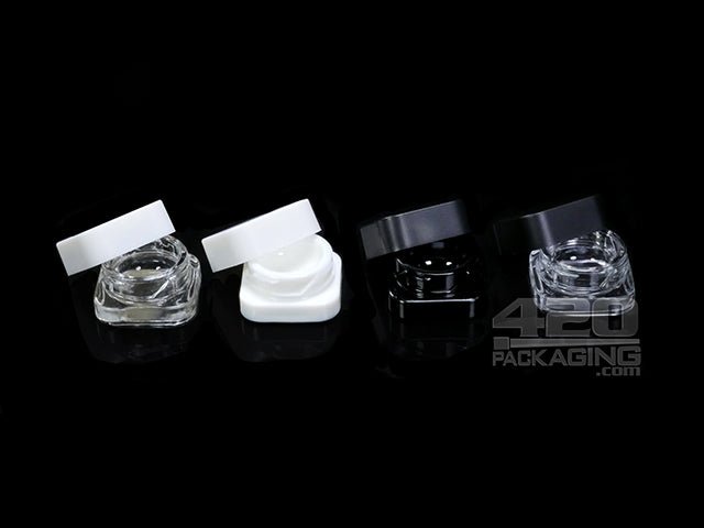 5ml Square Glass Jars With Child Resistant Screw Top Lid 250/Box Clear Jar/Black Lid - 1