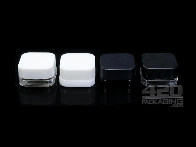 9ml Square Glass Jars With Child Resistant Screw Top Lid 250/Box Clear Jar/Black Lid - 2