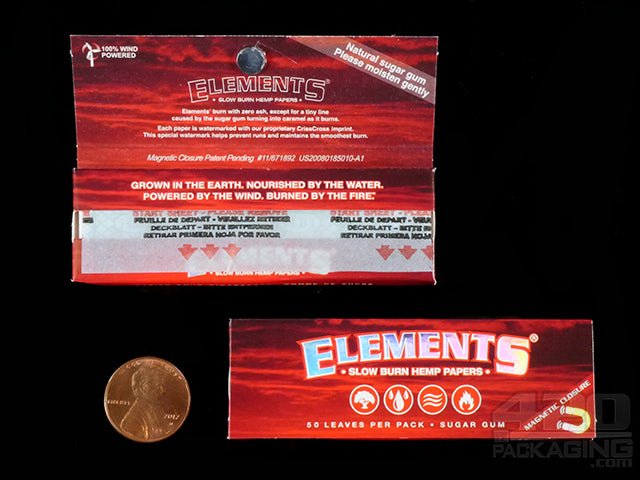 Elements 1 1-4 Red Slow Burn Hemp Rolling Papers 25/Box - 3