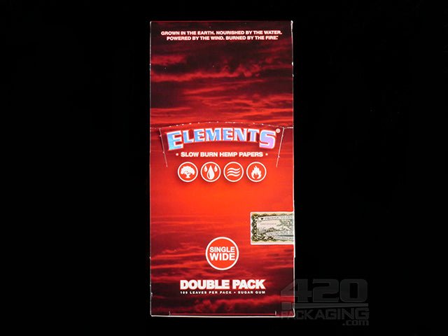 Elements Single Wide Red Slow Burn Hemp Rolling Papers 25/Box - 2