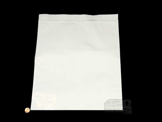 White-White 13” x 15” Mylar Stand Up Pouch Zip Bags 250/Box - 2